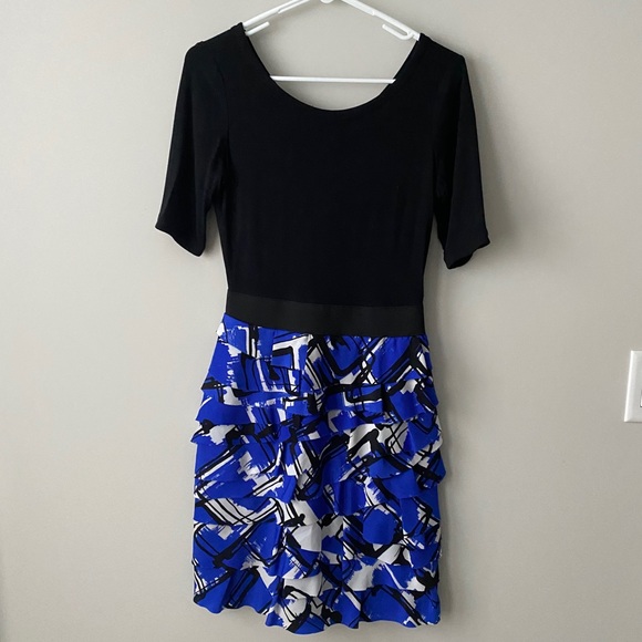 Express Blue/Black/White Form Fitting Mini Dress - Picture 6 of 6